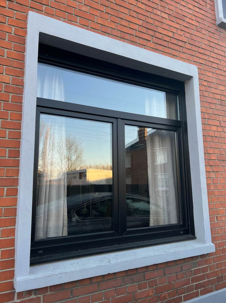 Pose fenêtre aluminium noir mat 2 vantaux avec imposte à Tourcoing