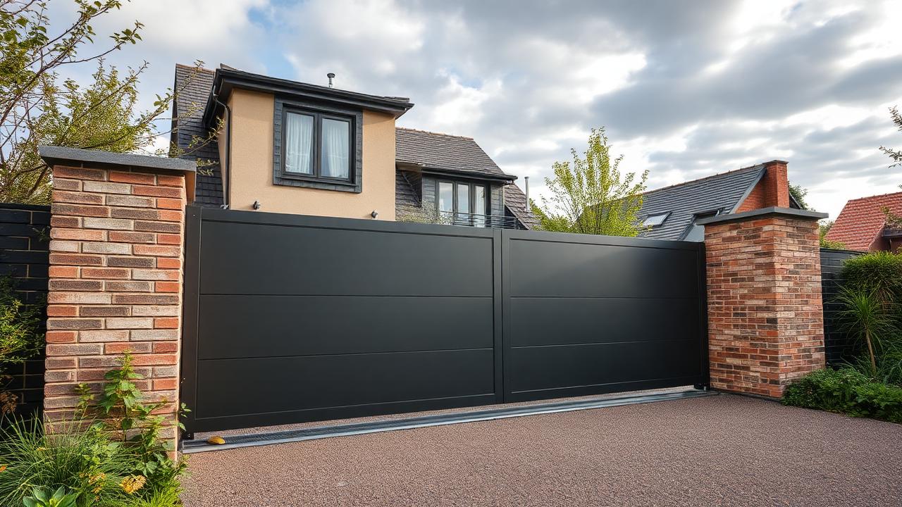 Portail aluminium coulissant gris anthracite installé à Villeneuve-d'Ascq Portail aluminium coulissant gris anthracite installé à Villeneuve-d'Ascq